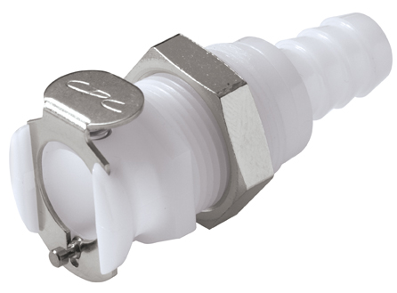 26700 - Kupplung Acetal Schott mit Schlauchtülle 9,5 mm mit Absperrung, NSF (PLCD16006 NSF)