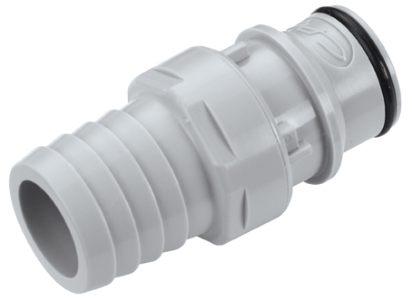 62200 - Stecker PP mit Schlauchtülle 19,0 mm mit Absperrung, NSF (HFCD221212 NSF)