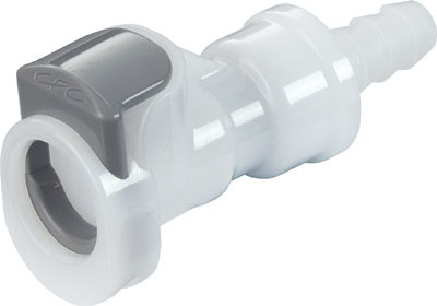 42100 - Kupplung Acetal mit Schlauchtülle 6,4 mm mit Absperrung, NSF (APCD17004SH NSF)