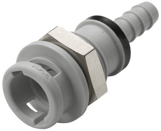 NS2D160412 - Kupplung PP Schott mit Schlauchtülle 6,4 mm mit Absperrung, Non-Spill