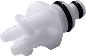PTC22020V - Stecker 2-fach, Acetal m. Schlauchtüllen 3,2 mm ohne Absperrung, FKM-Dichtung