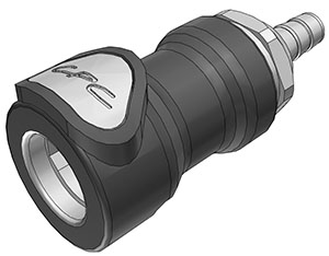 NS4D17004V - Kupplung PP mit Schlauchtülle 6,4 mm mit Absperrung, Non-Spill, FKM-Dichtung