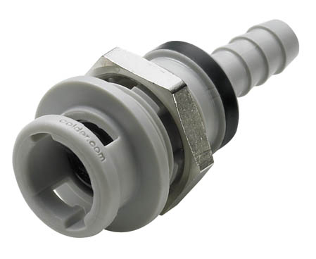 NS2D160212V - Kupplung PP Schott mit Schlauchtülle 3,2 mm mit Absperrung, Non-Spill, FKM-Dichtung